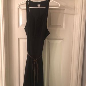 Black dress with brown tie